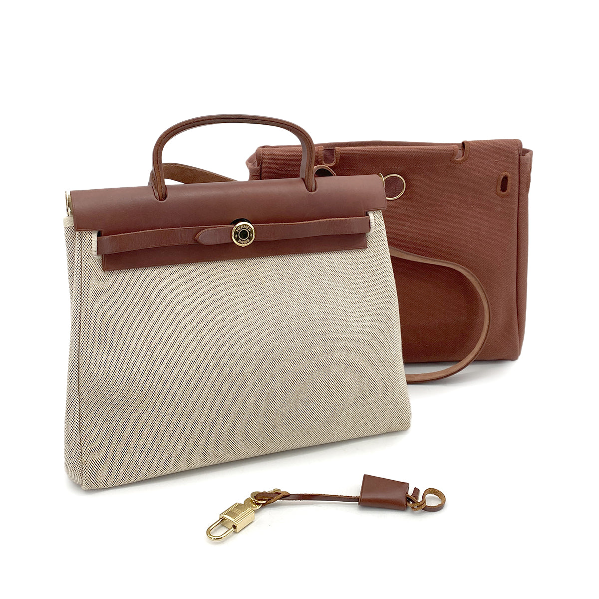 HERMES HER BAG PM 31 NATUREL BROWN TOILE H TOTE SHOULDER □E 90260149