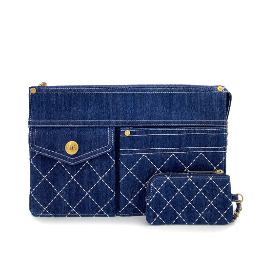 CHANEL MATELASSE CLUTCH BAG BLUE DENIM 90260150