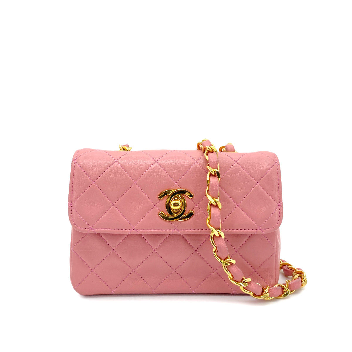 CHANEL VINTAGE MINI MATELASSE CHAIN SHOULDER BAG PINK LAMB SKIN 90260152
