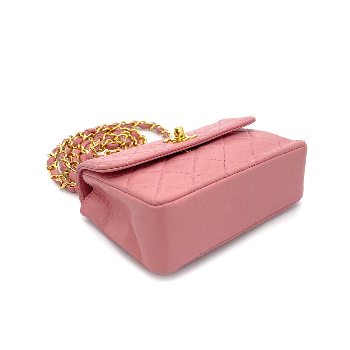 CHANEL VINTAGE MINI MATELASSE CHAIN SHOULDER BAG PINK LAMB SKIN 90260152