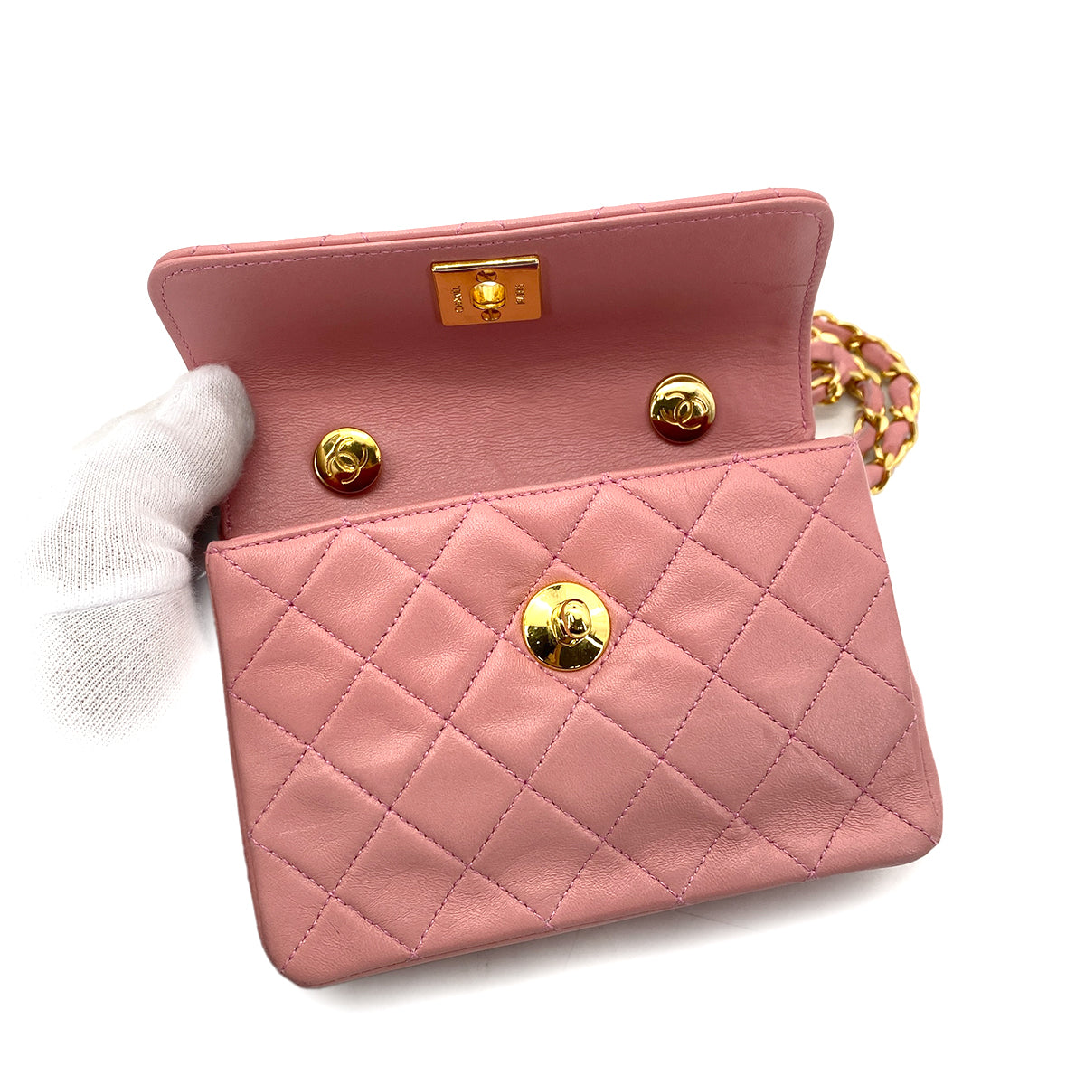CHANEL VINTAGE MINI MATELASSE CHAIN SHOULDER BAG PINK LAMB SKIN 90260152