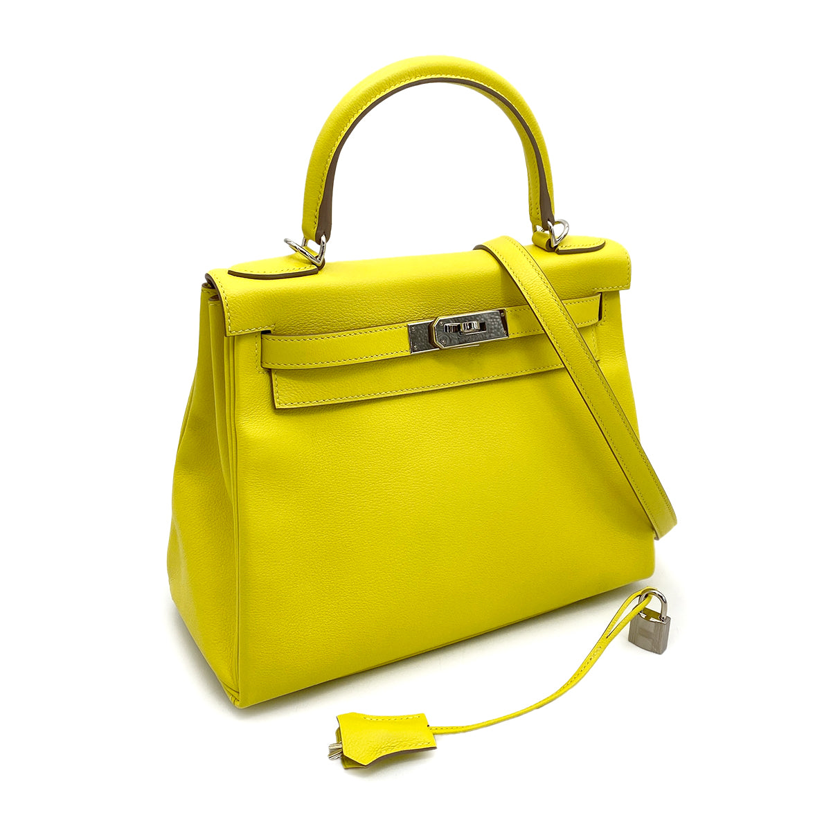 HERMES KELLY 28  RETOURNE LIME EVERCOLOR HAND SHOULDER BAG Y SHW 90260175