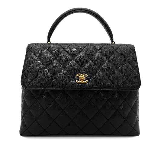 CHANEL VINTAGE MATELASSE HAND BAG BLACK CAVIAR SKIN 90260179