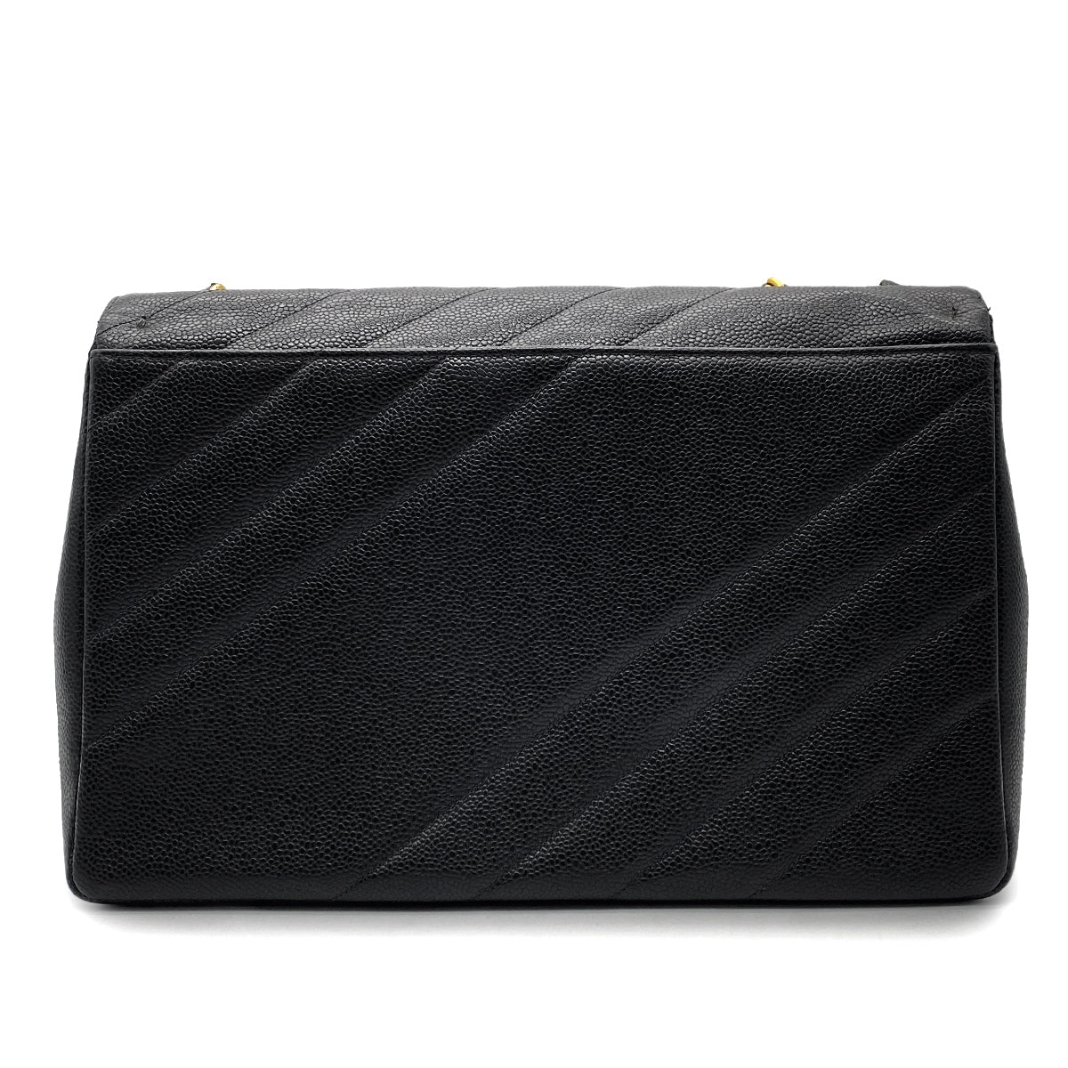 CHANEL VINTAGE BIAS STITCH CHAIN SHOULDER BAG BLACK CAVIAR SKIN 90260184