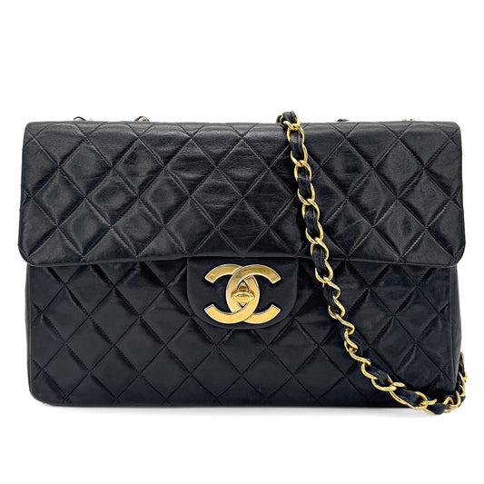 CHANEL VINTAGE MAXI MATELASSE 34 CHAIN SHOULDER BAG BLACK LAMB SKIN 90260187