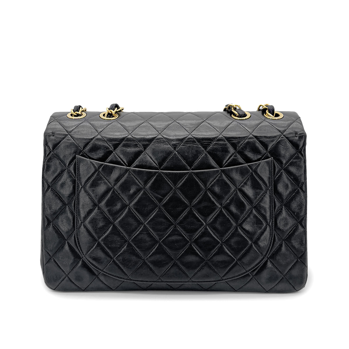 CHANEL VINTAGE MAXI MATELASSE 34 CHAIN SHOULDER BAG BLACK LAMB SKIN 90260187