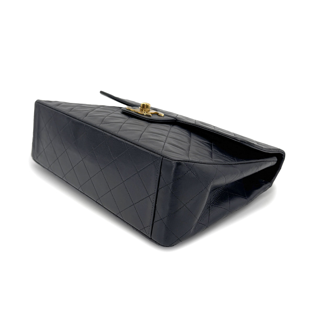 CHANEL VINTAGE MAXI MATELASSE 34 CHAIN SHOULDER BAG BLACK LAMB SKIN 90260187