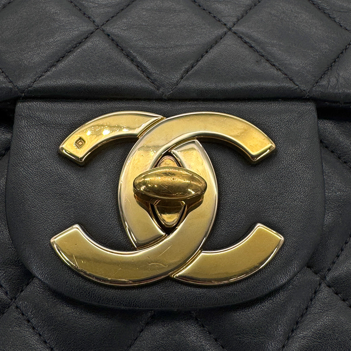 CHANEL VINTAGE MAXI MATELASSE 34 CHAIN SHOULDER BAG BLACK LAMB SKIN 90260187