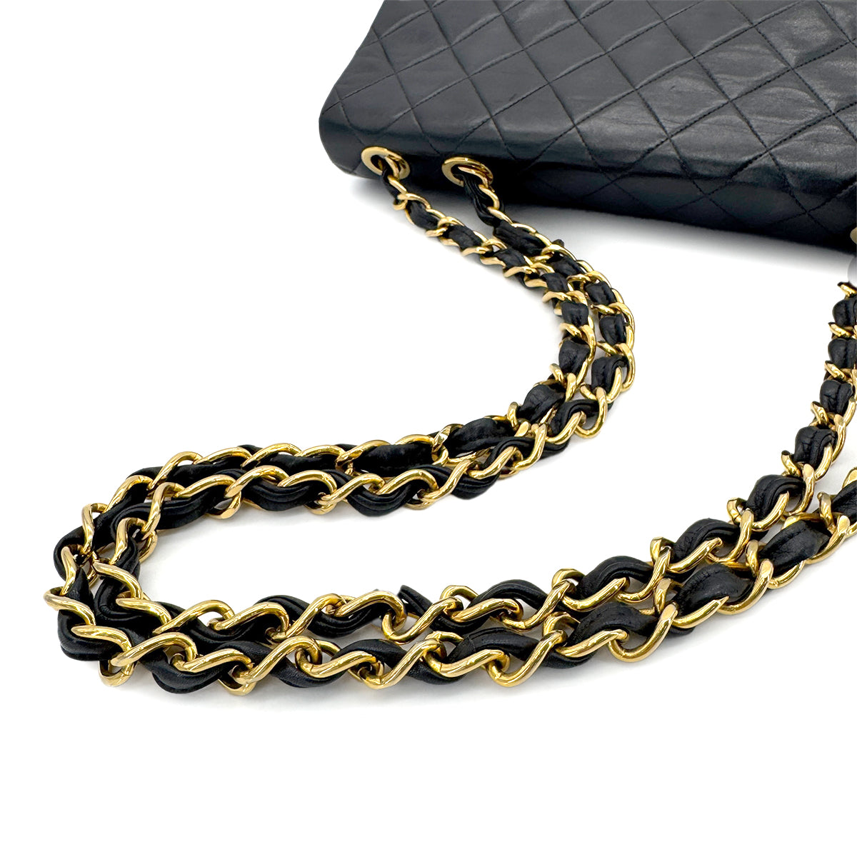 CHANEL VINTAGE MAXI MATELASSE 34 CHAIN SHOULDER BAG BLACK LAMB SKIN 90260187