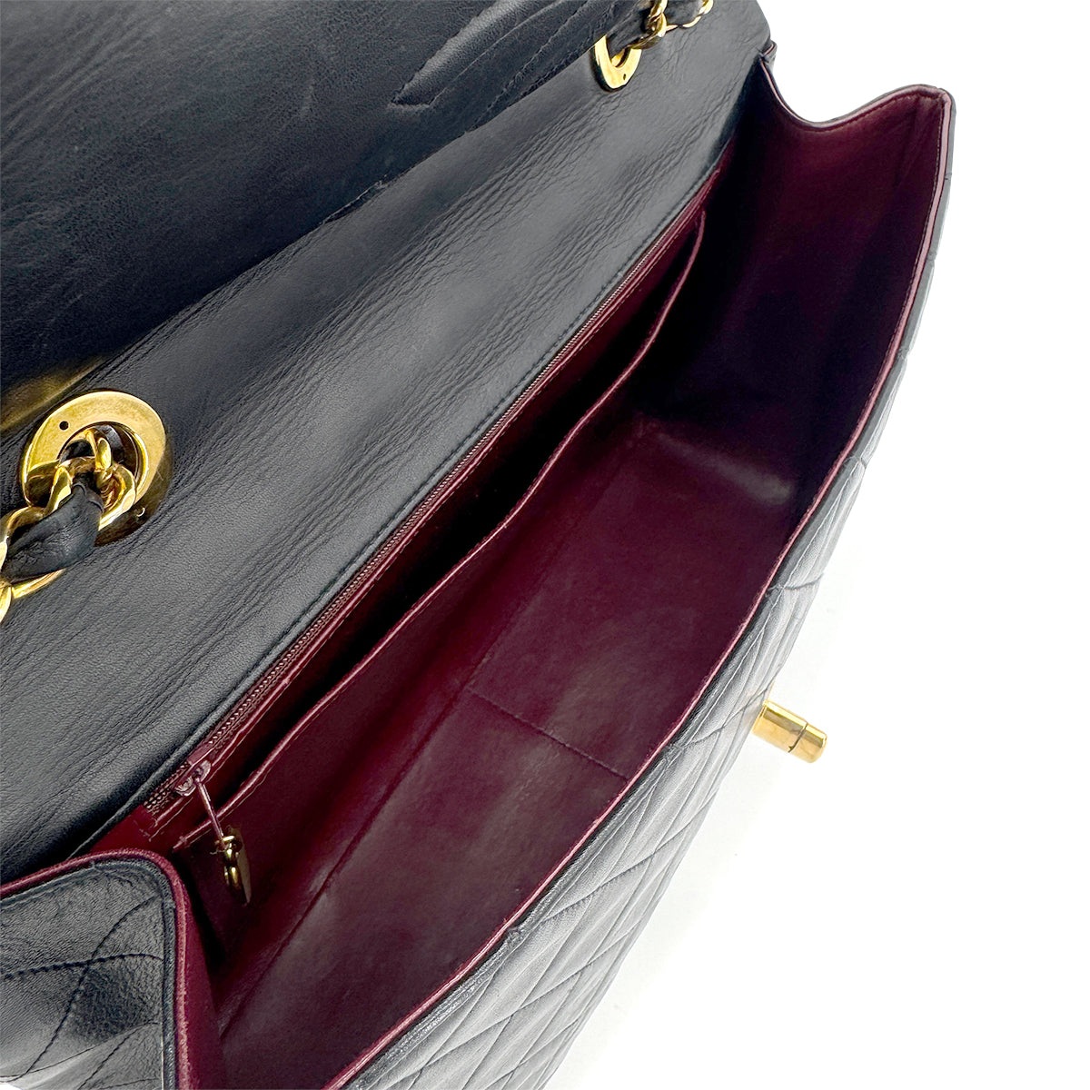 CHANEL VINTAGE MAXI MATELASSE 34 CHAIN SHOULDER BAG BLACK LAMB SKIN 90260187