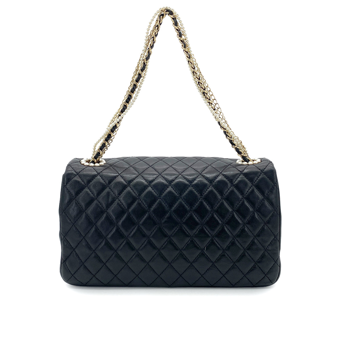 CHANEL WESTMINSTER CHAIN SHOULDER BAG FAKE PEARL BLACK LAMB SKIN 90260188