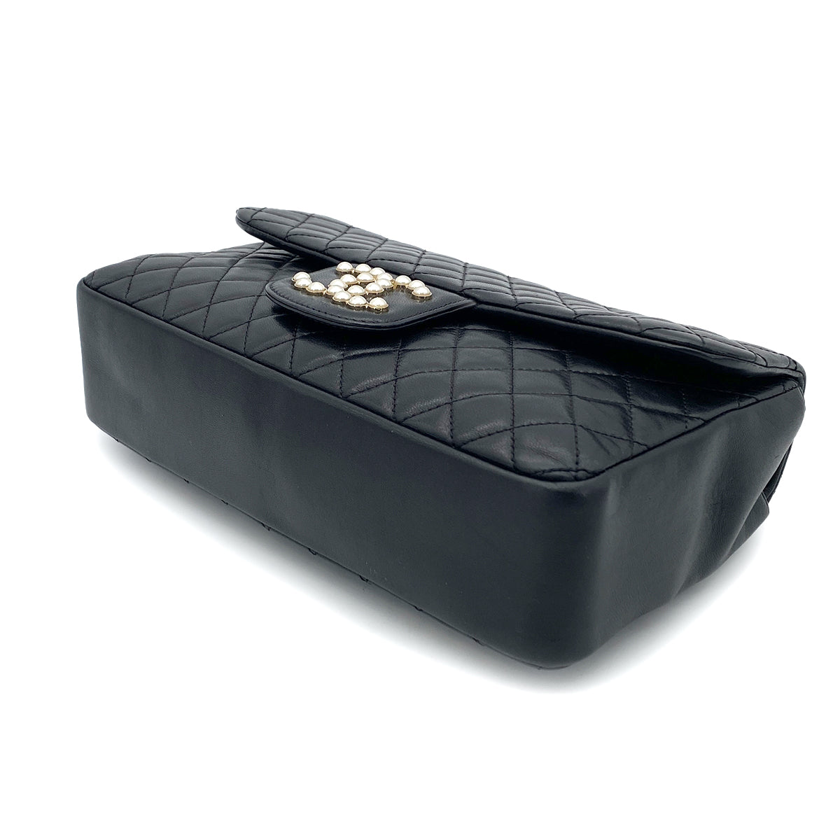 CHANEL WESTMINSTER CHAIN SHOULDER BAG FAKE PEARL BLACK LAMB SKIN 90260188