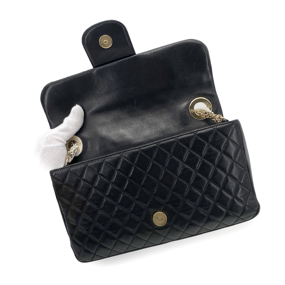 CHANEL WESTMINSTER CHAIN SHOULDER BAG FAKE PEARL BLACK LAMB SKIN 90260188