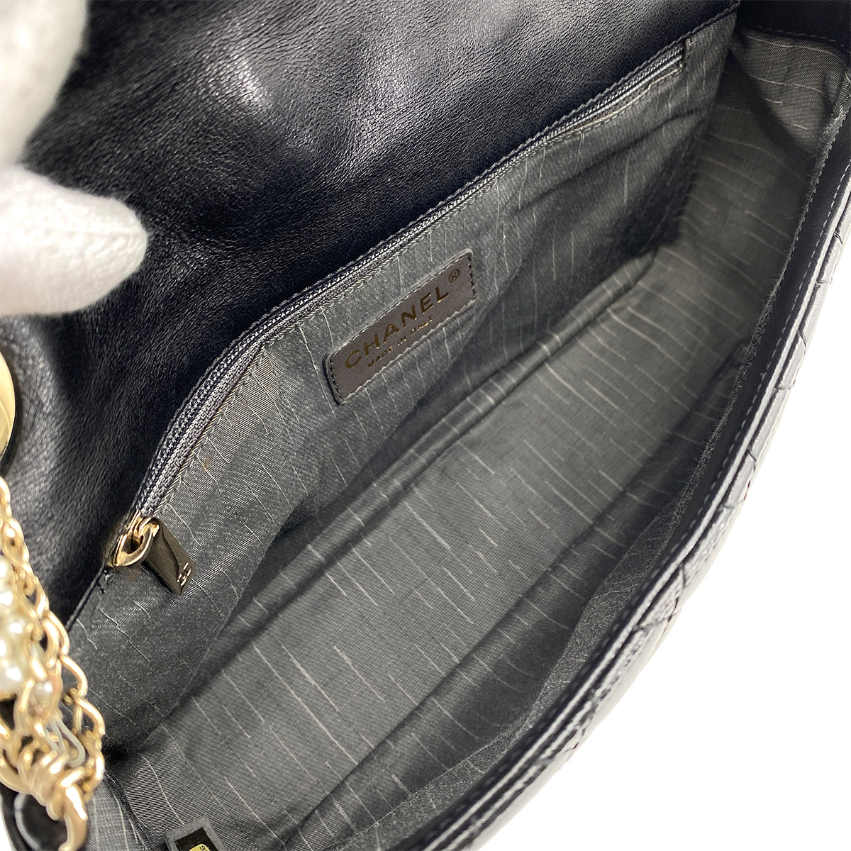CHANEL WESTMINSTER CHAIN SHOULDER BAG FAKE PEARL BLACK LAMB SKIN 90260188