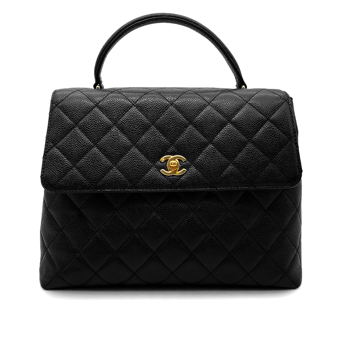 CHANEL VINTAGE MATELASSE HAND BAG BLACK CAVIAR SKIN 90260196