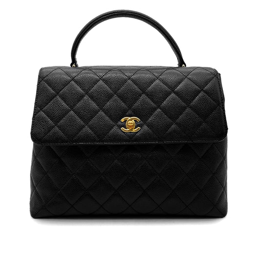 CHANEL VINTAGE MATELASSE HAND BAG BLACK CAVIAR SKIN 90260196