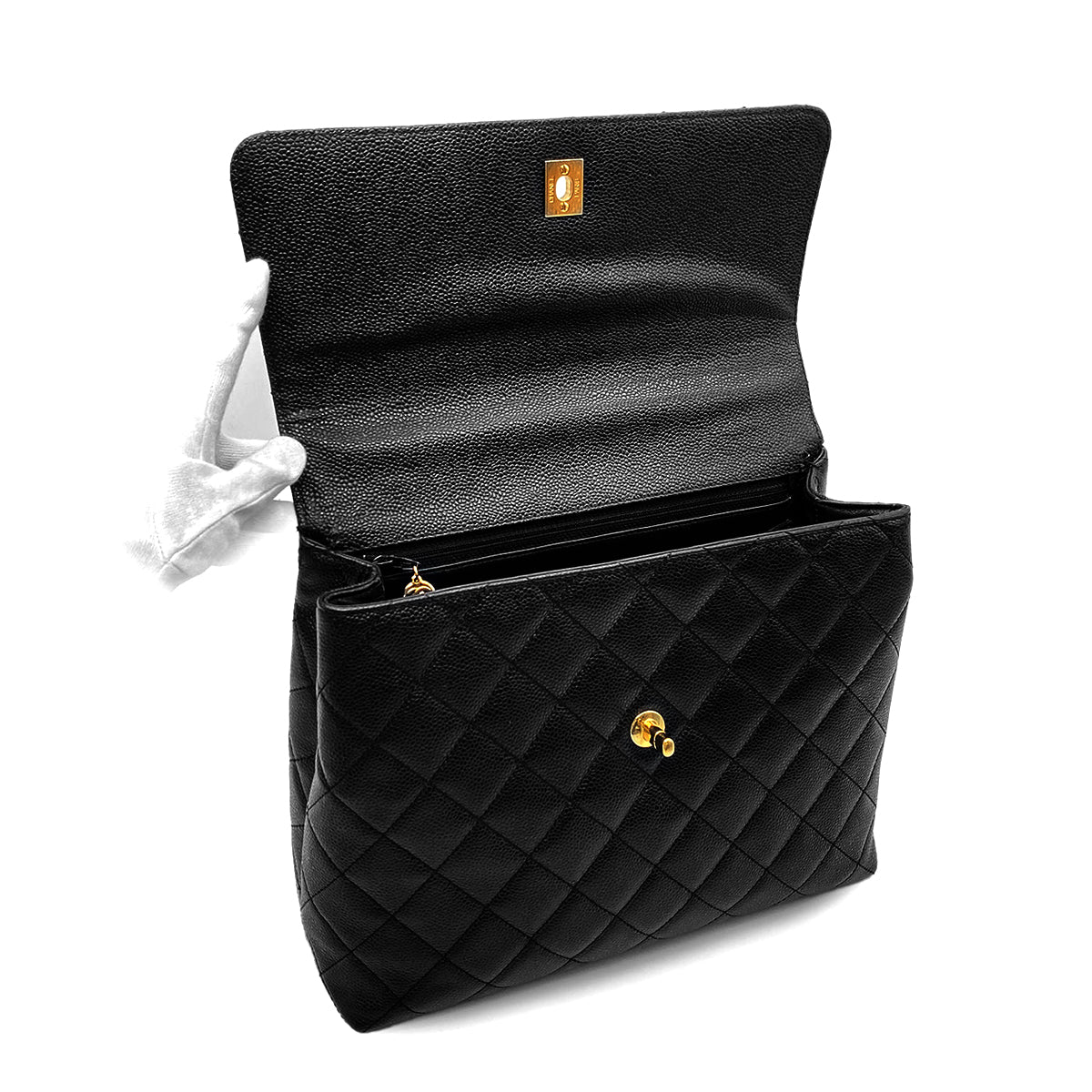 CHANEL VINTAGE MATELASSE HAND BAG BLACK CAVIAR SKIN 90260196