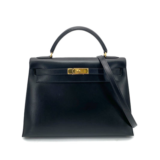 HERMES KELLY 32 SELLIER BLACK BOXCALF HAND SHOULDER BAG 〇Z GHW 90260461