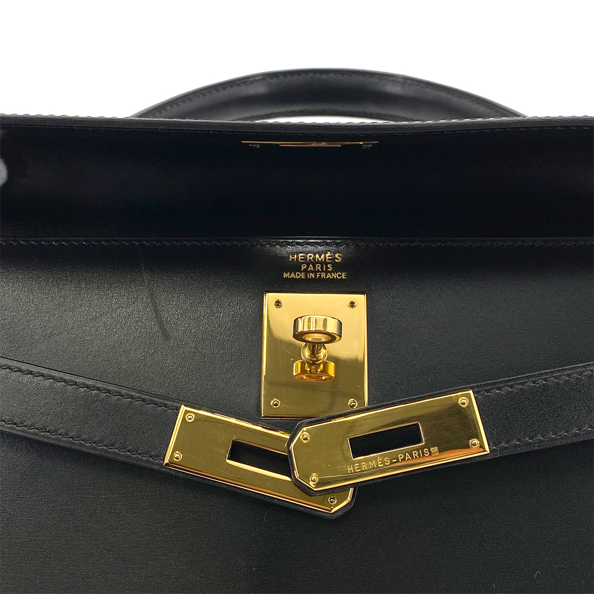 HERMES KELLY 32 SELLIER BLACK BOXCALF HAND SHOULDER BAG 〇Z GHW 90260461