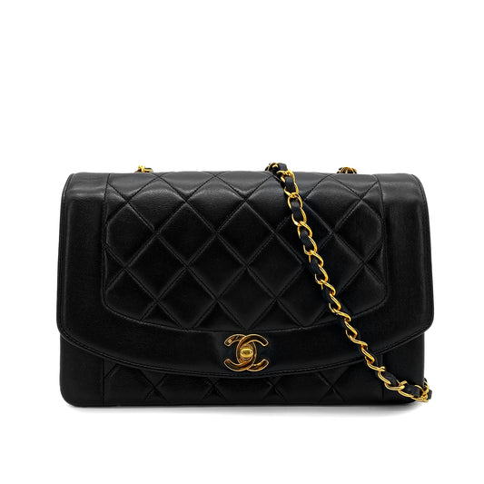 CHANEL VINTAGE DIANA MEDIUM CHAIN SHOULDER BAG BLACK LAMB SKIN  90260467