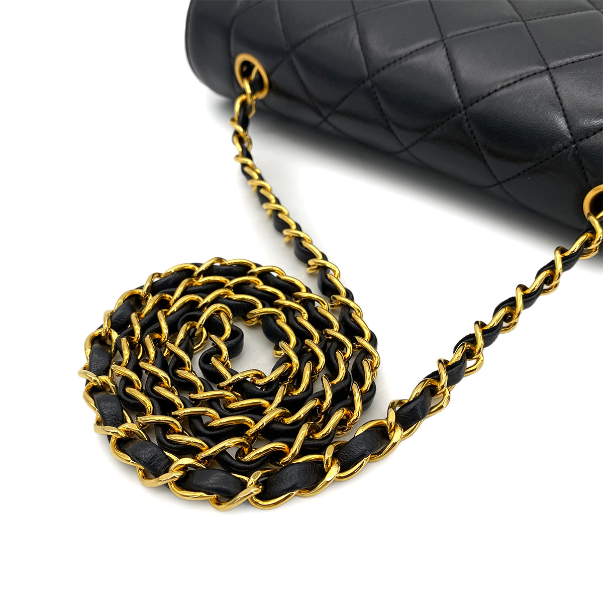 CHANEL VINTAGE DIANA MEDIUM CHAIN SHOULDER BAG BLACK LAMB SKIN  90260467