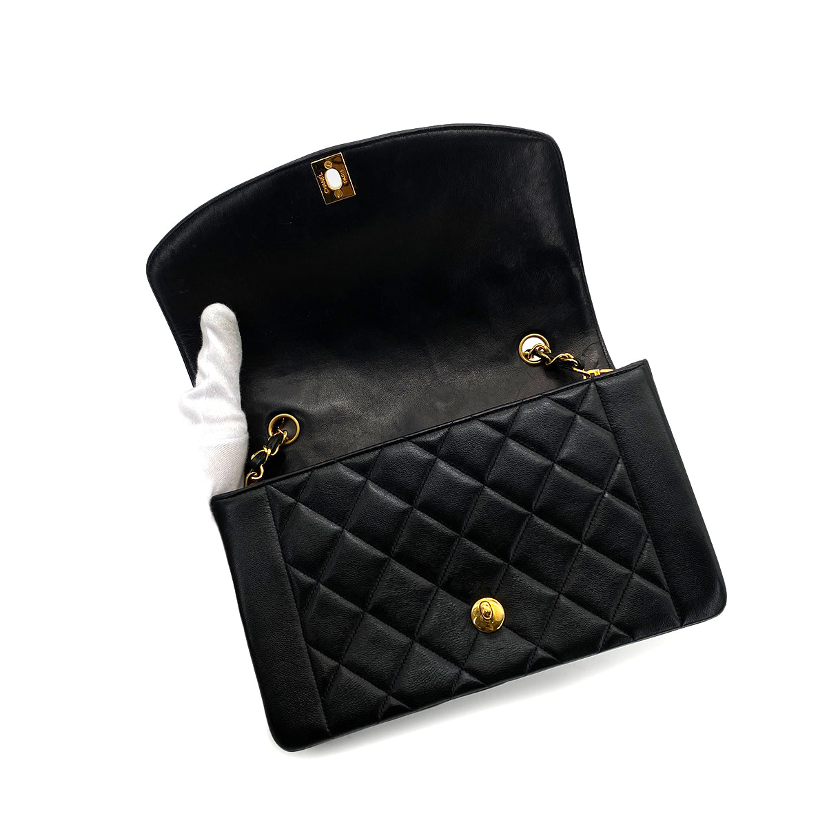 CHANEL VINTAGE DIANA MEDIUM CHAIN SHOULDER BAG BLACK LAMB SKIN  90260467