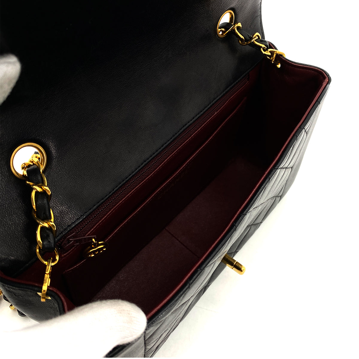 CHANEL VINTAGE DIANA MEDIUM CHAIN SHOULDER BAG BLACK LAMB SKIN  90260467