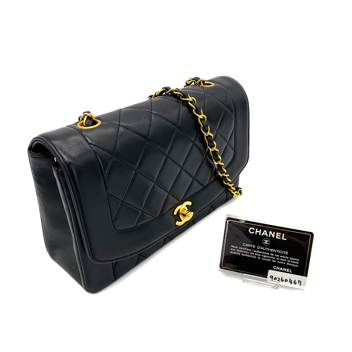 CHANEL VINTAGE DIANA MEDIUM CHAIN SHOULDER BAG BLACK LAMB SKIN  90260467