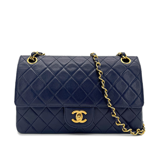 CHANEL VINTAGE MATELASSE CHAIN SHOULDER BAG NAVY LAMB SKIN 90260469