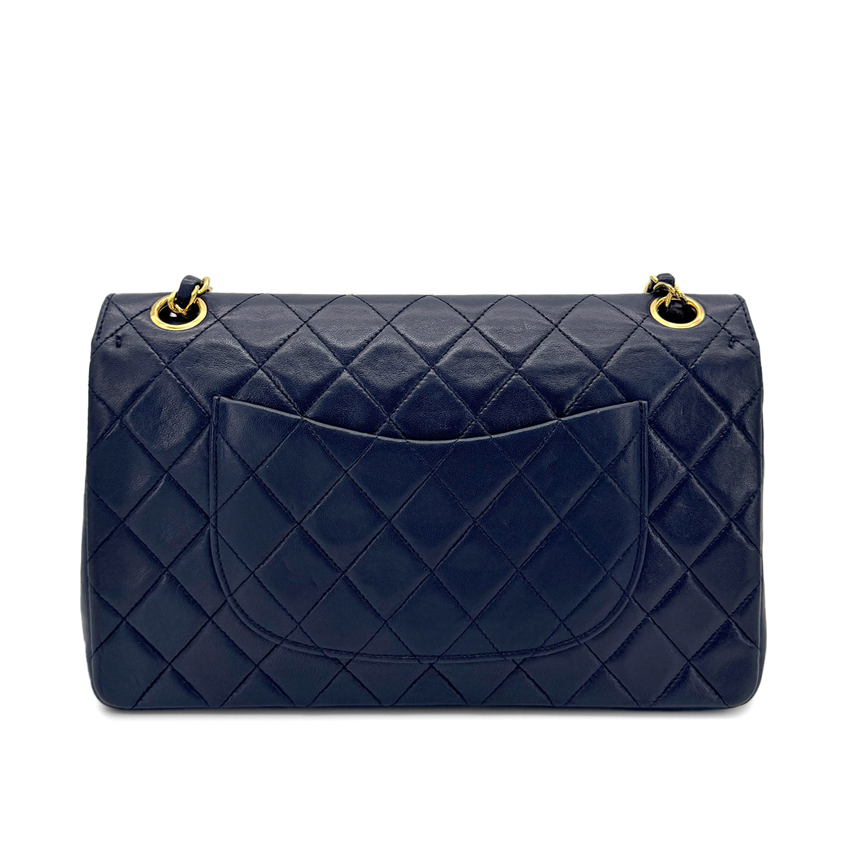 CHANEL VINTAGE MATELASSE CHAIN SHOULDER BAG NAVY LAMB SKIN 90260469