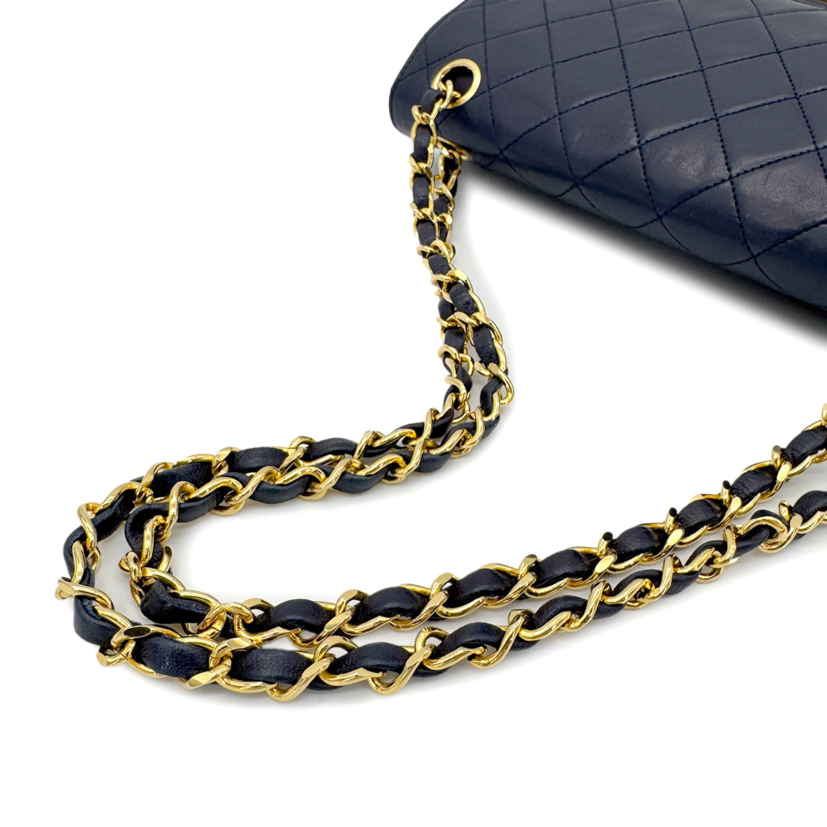 CHANEL VINTAGE MATELASSE CHAIN SHOULDER BAG NAVY LAMB SKIN 90260469
