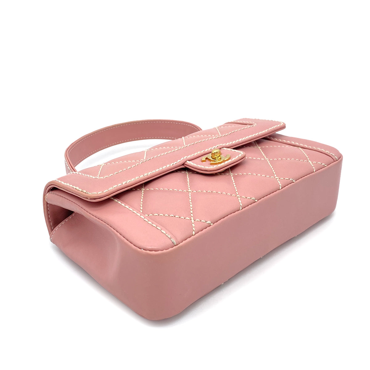 CHANEL VINTAGE WILD STITCH HAND BAG PINK LEATHER 90260472