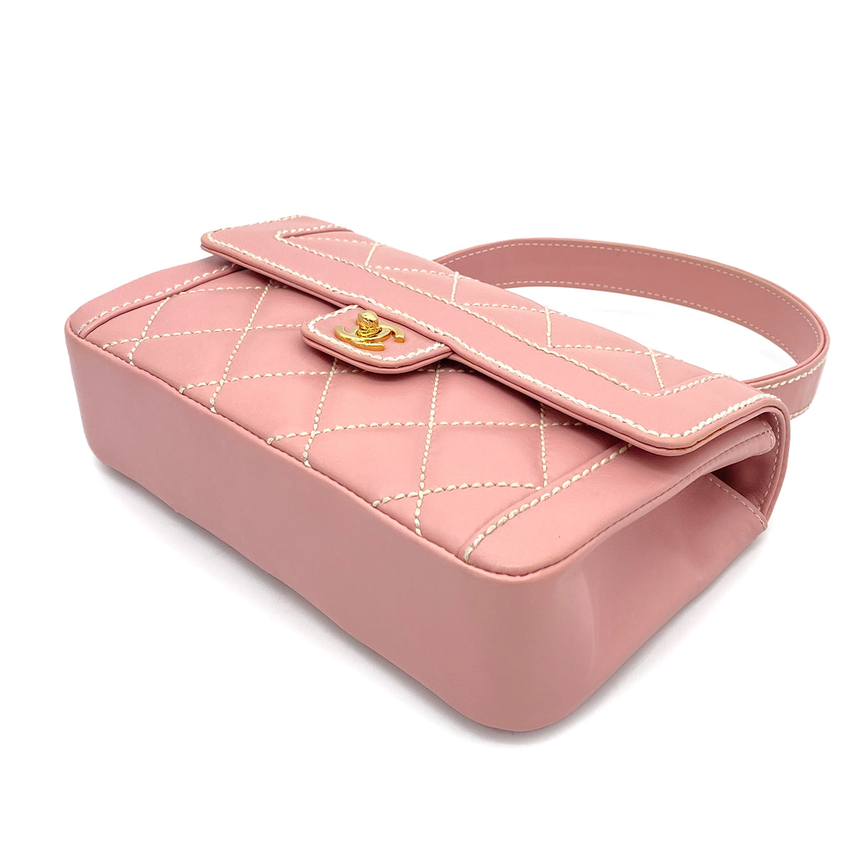 CHANEL VINTAGE WILD STITCH HAND BAG PINK LEATHER 90260472
