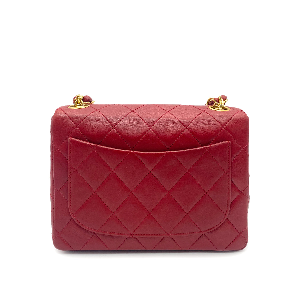 CHANEL VINTAGE MINI SQUARE 17 CHAIN HAND BAG RED LAMB SKIN 90260487