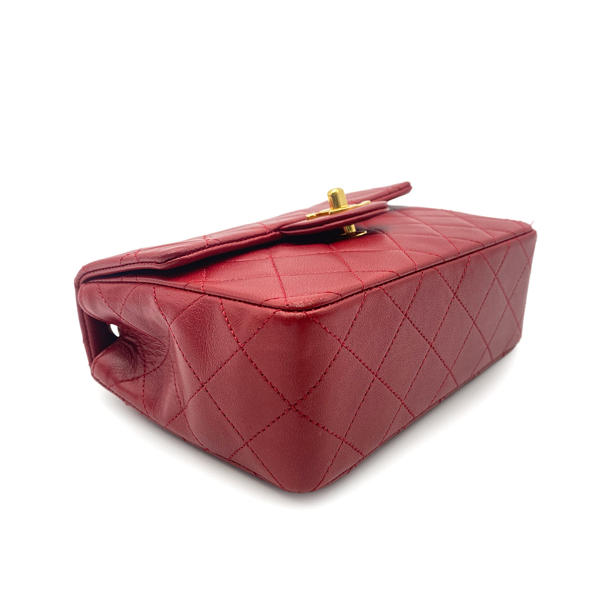 CHANEL VINTAGE MINI SQUARE 17 CHAIN HAND BAG RED LAMB SKIN 90260487