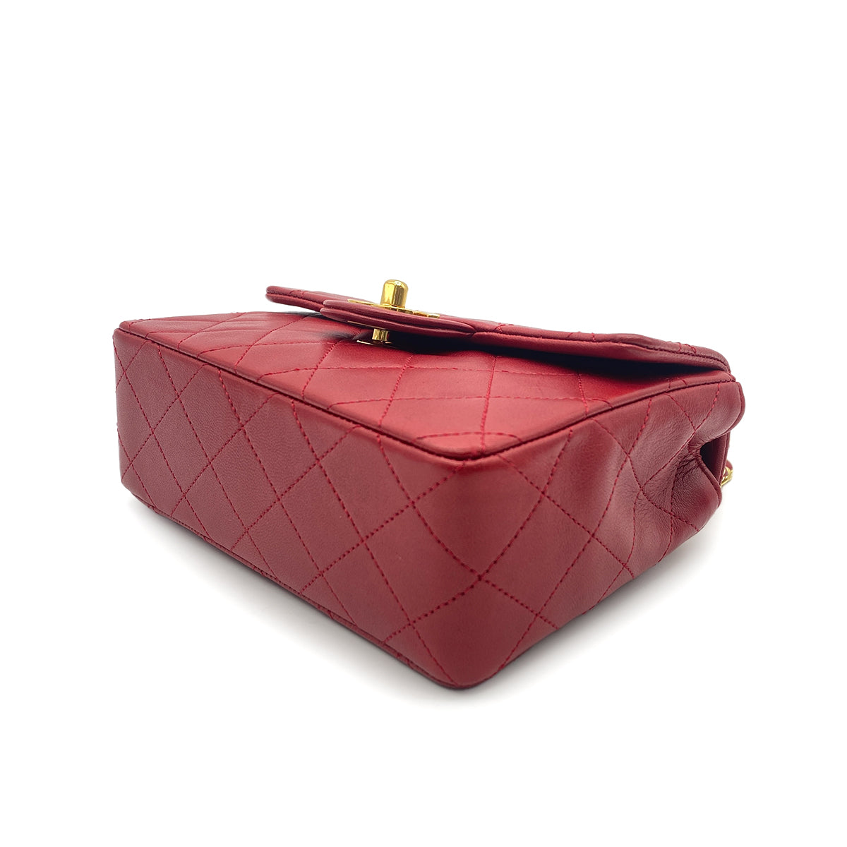 CHANEL VINTAGE MINI SQUARE 17 CHAIN HAND BAG RED LAMB SKIN 90260487