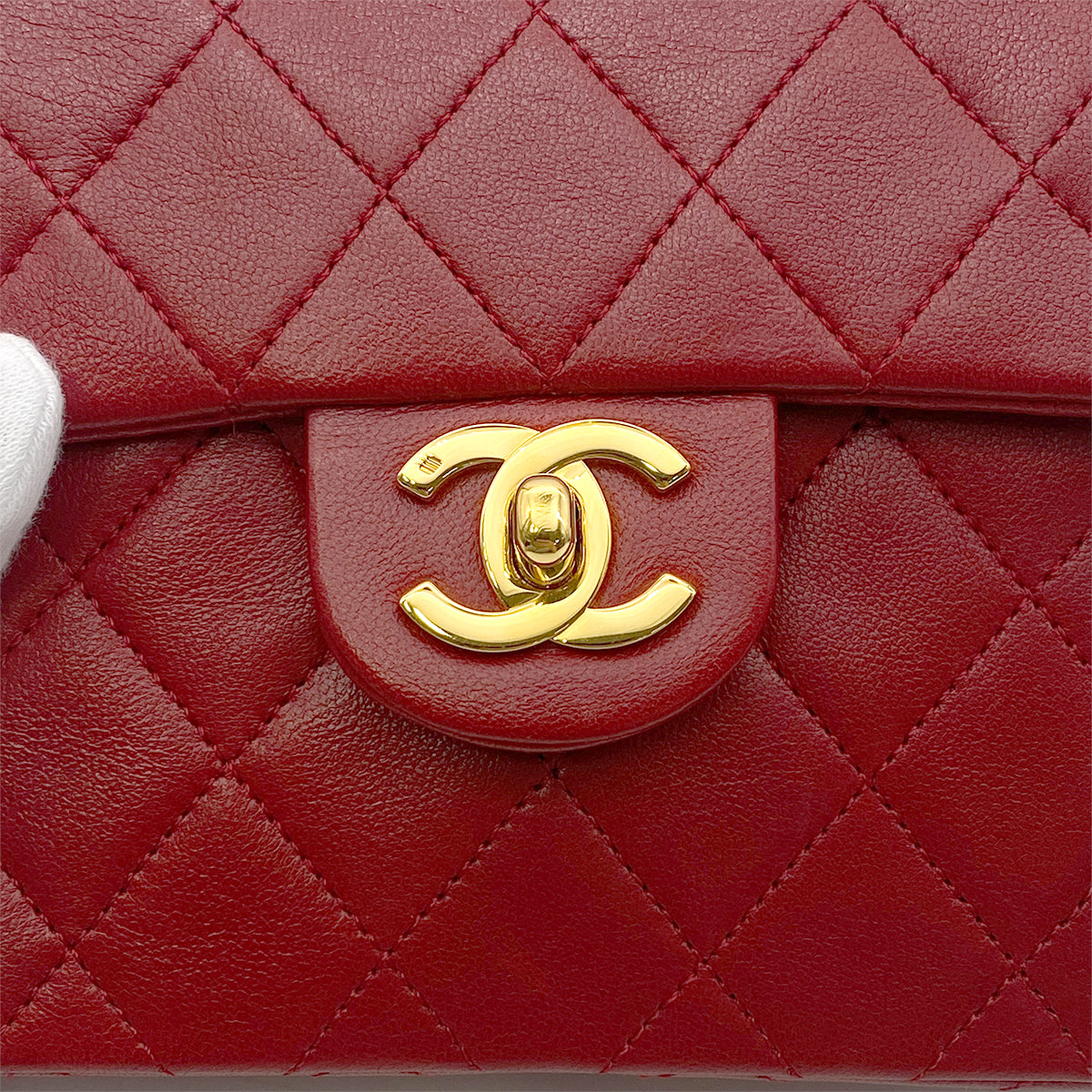 CHANEL VINTAGE MINI SQUARE 17 CHAIN HAND BAG RED LAMB SKIN 90260487