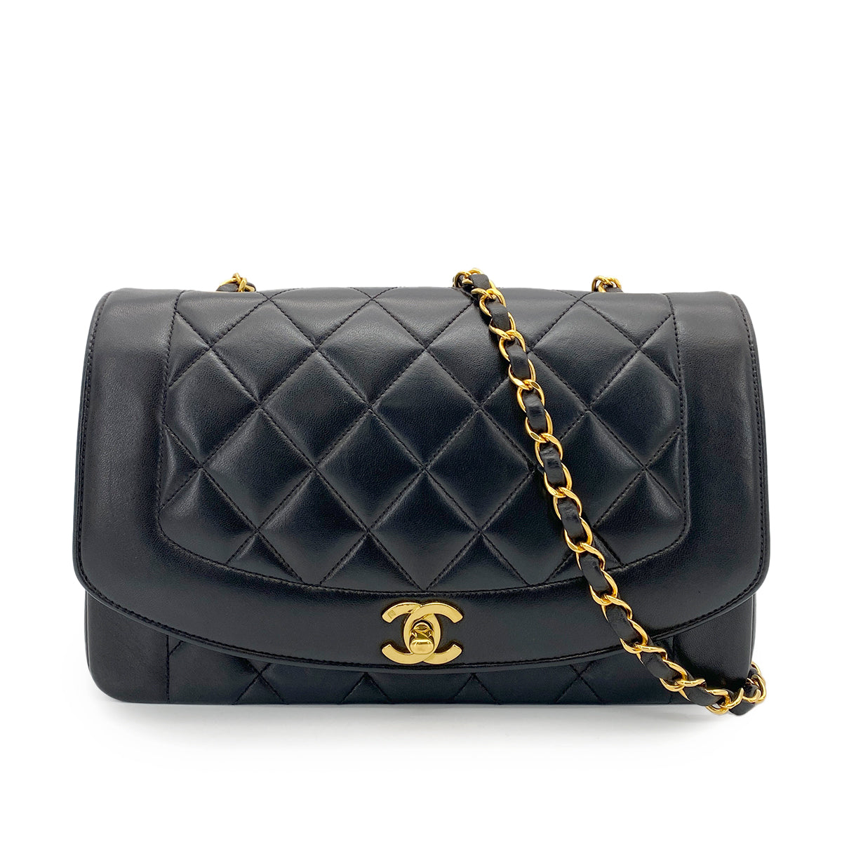 CHANEL VINTAGE DIANA MEDIUM CHAIN SHOULDER BAG BLACK LAMB SKIN 90260498