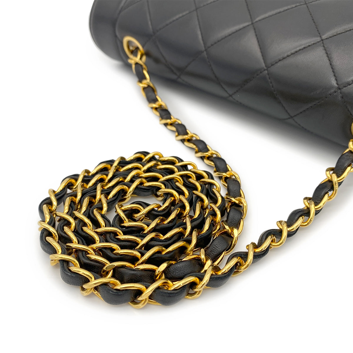 CHANEL VINTAGE DIANA MEDIUM CHAIN SHOULDER BAG BLACK LAMB SKIN 90260498