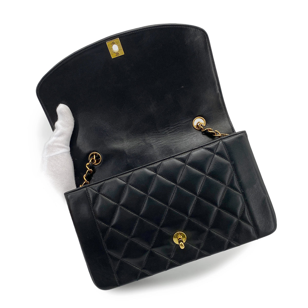 CHANEL VINTAGE DIANA MEDIUM CHAIN SHOULDER BAG BLACK LAMB SKIN 90260498