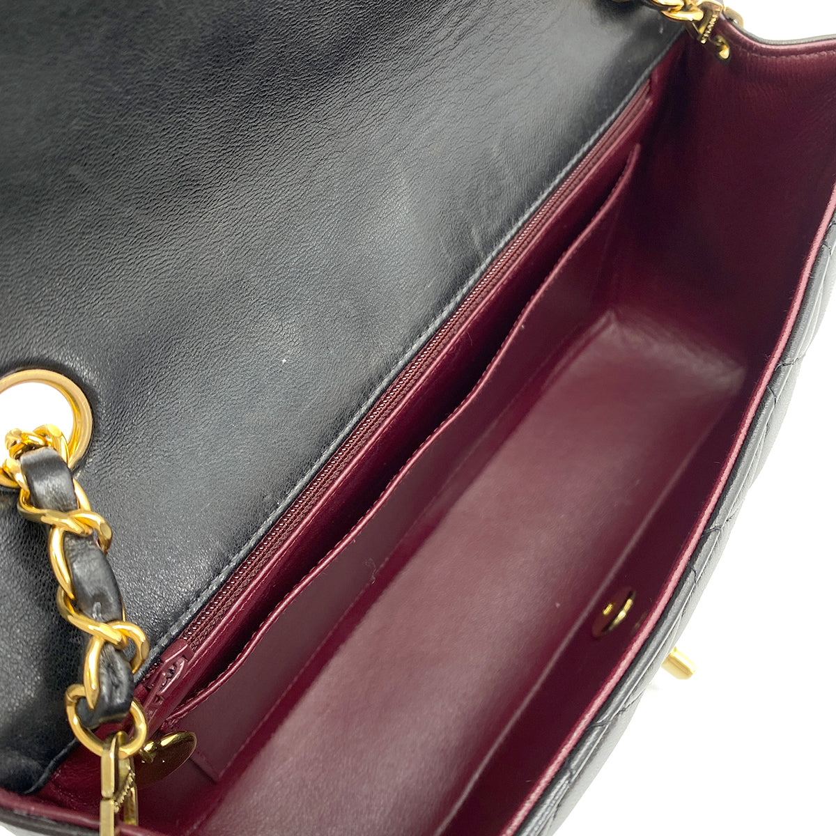 CHANEL VINTAGE DIANA MEDIUM CHAIN SHOULDER BAG BLACK LAMB SKIN 90260498