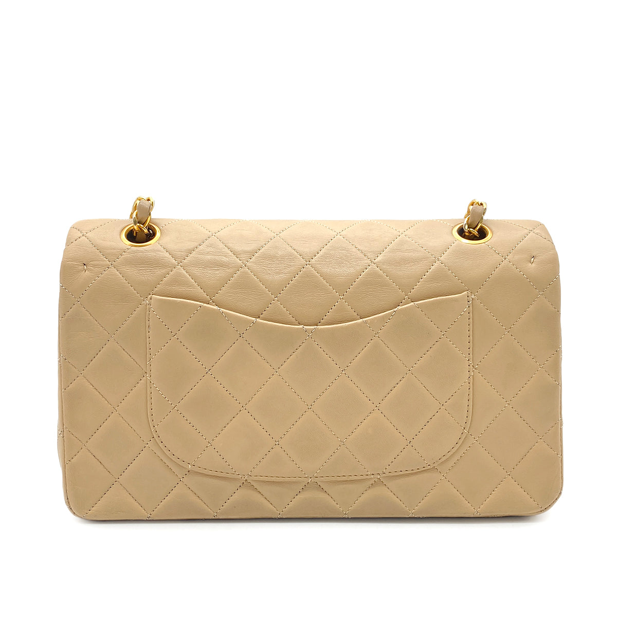 CHANEL VINTAGE CLASSIC FLAP MEDIUM CHAIN SHOULDER BAG BEIGE LAMB SKIN 90260990