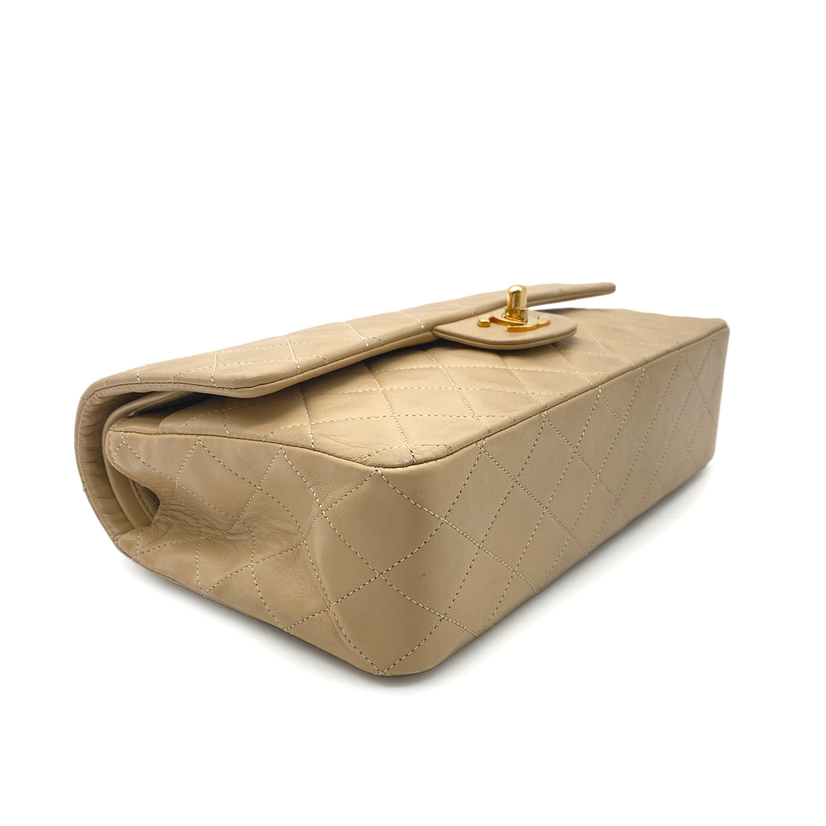 CHANEL VINTAGE CLASSIC FLAP MEDIUM CHAIN SHOULDER BAG BEIGE LAMB SKIN 90260990