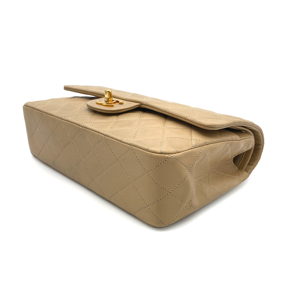 CHANEL VINTAGE CLASSIC FLAP MEDIUM CHAIN SHOULDER BAG BEIGE LAMB SKIN 90260990