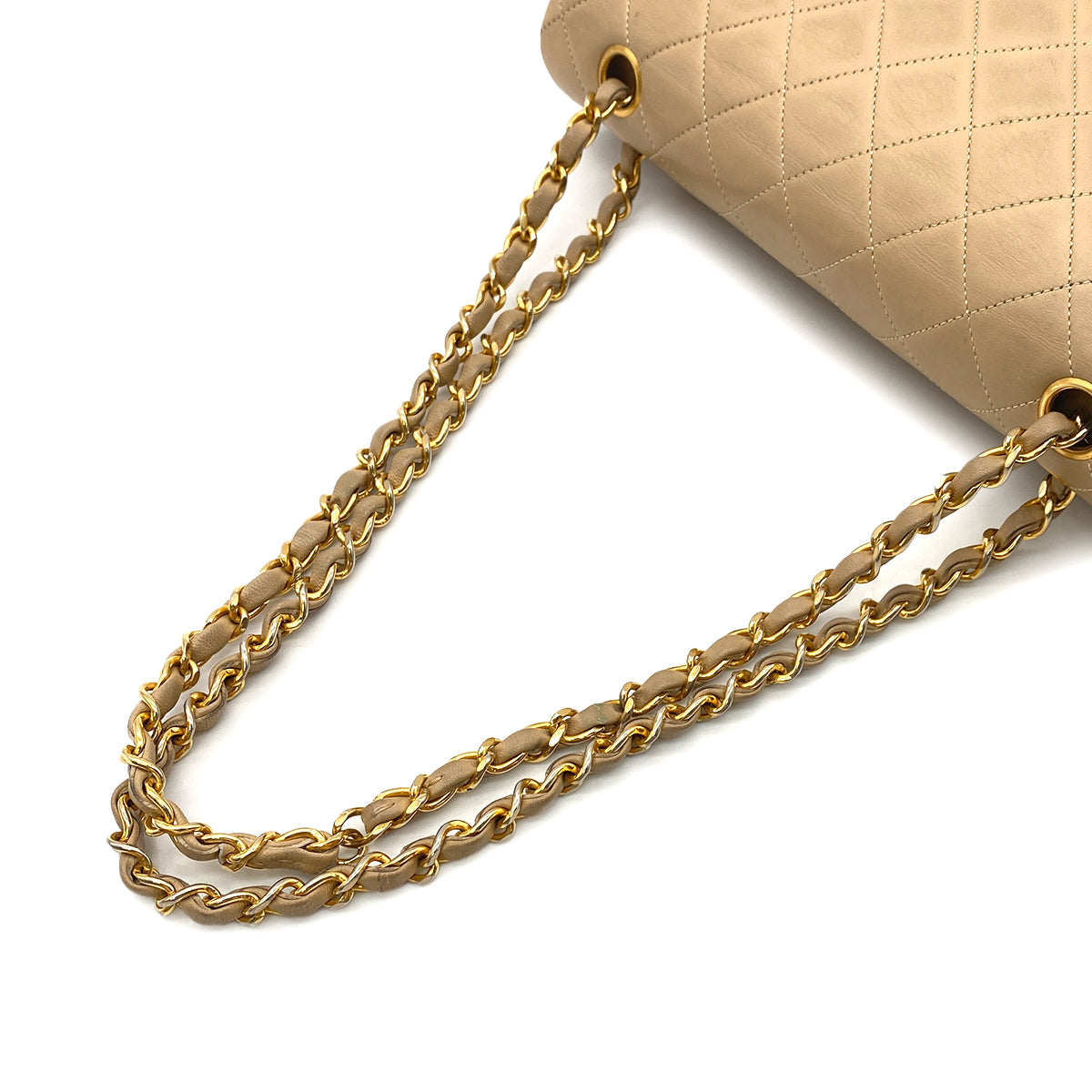 CHANEL VINTAGE CLASSIC FLAP MEDIUM CHAIN SHOULDER BAG BEIGE LAMB SKIN 90260990