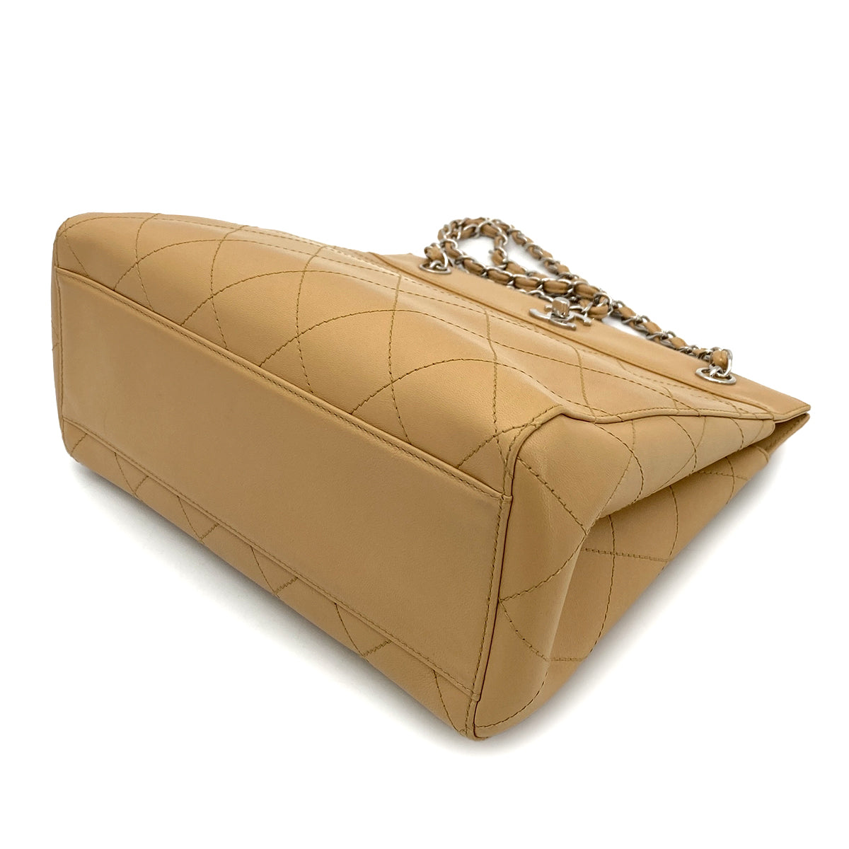 CHANEL VINTAGE MATELASSE CHAIN TOTE BAG BEIGE LAMB SKIN 90261191