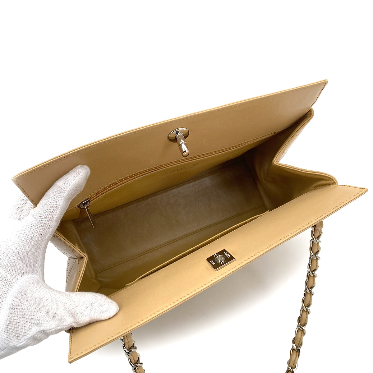 CHANEL VINTAGE MATELASSE CHAIN TOTE BAG BEIGE LAMB SKIN 90261191