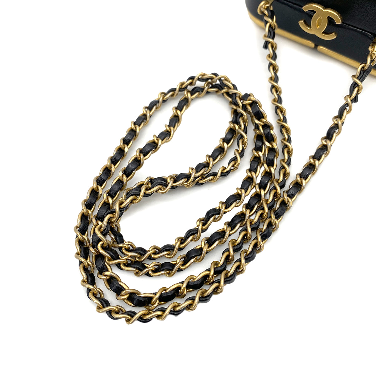 CHANEL METAL PANEL CLUTCH CHAIN SHOULDER BAG GOLD BLACK LAMB SKIN 90261192