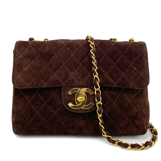 CHANEL VINTAGE JUMBO MATELASSE 30 CHAIN SHOULDER BAG BROWN SUEDE 90261204
