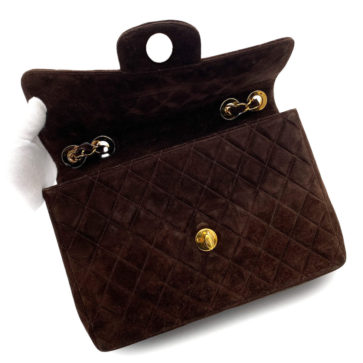 CHANEL VINTAGE JUMBO MATELASSE 30 CHAIN SHOULDER BAG BROWN SUEDE 90261204